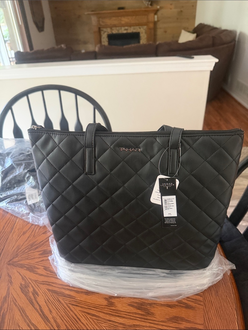 Tahari Black Quilted Tote Bag